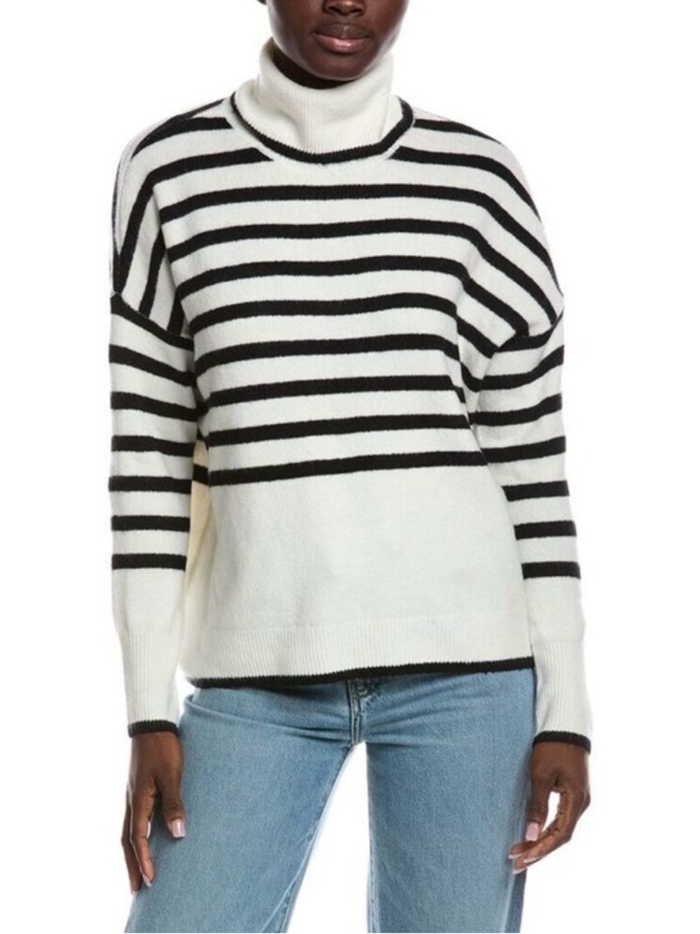 CeCe Black & Cream Striped Turtleneck Sweater - Picture 11 of 11